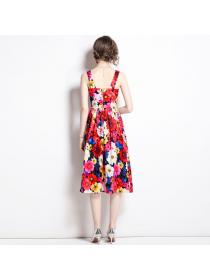 Vintage style Backless European fashion Floral print Sleeveless dress 