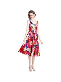 Vintage style Backless European fashion Floral print Sleeveless dress 