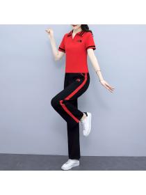 Women's summer Fashion style Polo shirt+ wide-leg pants two-piece set