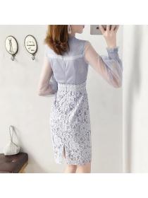 New style spring dress long-sleeved dress temperament mesh lace dress