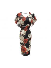 Summer's new lotus sleeve V-neck temperament dress for women