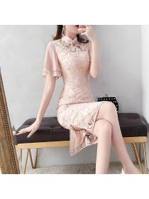 Fashion style dress temperament elegant ladies lace cheongsam summer dress