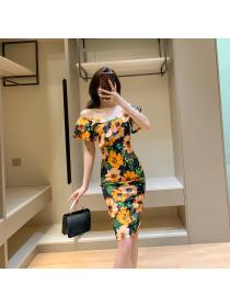 Hot sale Ruffled floral dress sexy slim Korean style dress