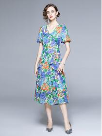 On sale Chiffon Floral Print Pinch Waist Dress 