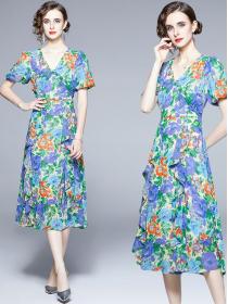 On sale Chiffon Floral Print Pinch Waist Dress 