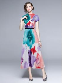 European Fashion Print Drape 2 pcs Dress