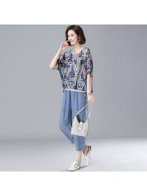 Summer fashion temperament loose jeans elegant style mother summer Loose top two-piece set