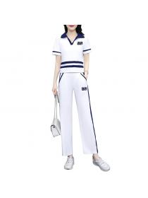 Fashion style casual sports wear female polo shirt+summer fashionable wide-leg pants two-piece set