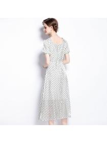 New style women's polka dot long dress short-sleeved slim mid-length dress
