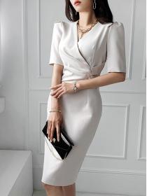 Korean Style V  Collars Show Waist Nobel Dress 