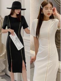 Korean Style V  Collars Show Waist Nobel Dress 