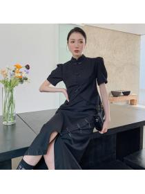 Chinese style women's retro irregular button cheongsam dress
