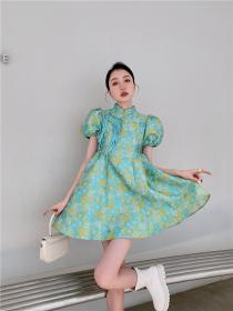 Summer new Green cheongsam Chic fashion dress