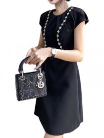 Korean Style Bead Matching Show Waist Dress 