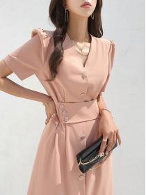 Korean Style V Collars Simple Fashion Dress