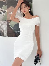 Korean Style Off shoulder neck Simple Drape Dress