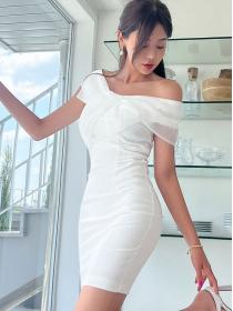 Korean Style Off shoulder neck Simple Drape Dress