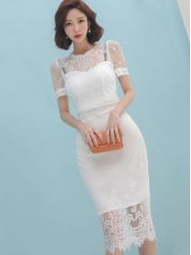 Korean Style Gauze Matching Slim Waist Dress 