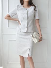 Korean style temperament square neck top slit Hip-full skirt fashion professional suit
