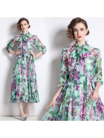 Summer fashion Print matching elastic dress for women