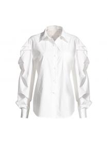 Autumn new two-piece short irregular denim vest puff sleeve shirt 