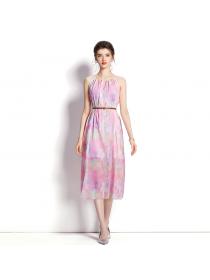 Women's halter neck off shoulder Colorful Print dress