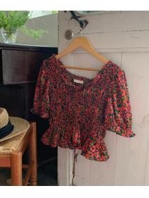 On Sale Floral Printing Short Blouse 