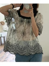 Korean Style Lace Embroidered chain link Blouse 