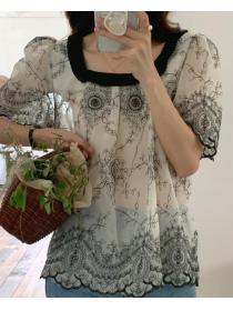 Korean Style Lace Embroidered chain link Blouse 