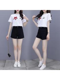 New style summer embroidery Top +fashion shorts two-piece set