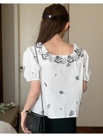 Korean Style Sweet embroidered ruffle Blouse 
