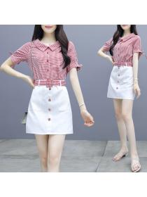 Korean style Plaid top+Mid-length Sexy Skirt Two piece set
