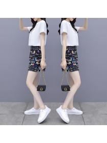 Korean style Fashion Round neck T-shirt+Color Letter Skirt Two piece set