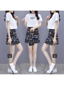 Korean style Fashion Round neck T-shirt+Color Letter Skirt Two piece set
