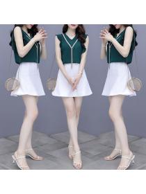 Summer fashion new style V-neck Top+White skirt two-piece set