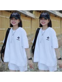 Fashion style Sports Suit Loose Top+Casual Shorts Two-Piece Set