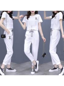 Summer new casual fashion suit women's short-sleeved T-shirt +leggings sports trousers two-piece set