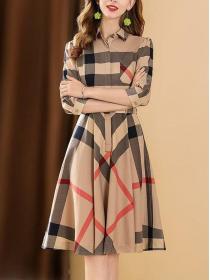 Autumn fashion women's elegant temperament A-line plaid long-sleeved dress