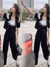 Korean Style Ruffle Lapel Fashion Two Piece Suit 