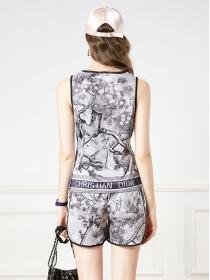 European style Fashion Leisure Sports Vest + Shorts Two pieces Set