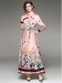 European fashion matching Slim waist Flower  Long dress 