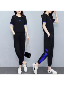 Summer new plus size slim short-sleeved Top+trousers two-piece set