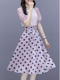 On sale Chiffon shirt+polka dot skirt fashion suit