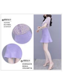 Summer fashion Elegant style Chiffon shirt+Purple skirt Two piece set 