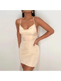 Outlet hot style Summer new women's sexy backless off shoulder neck slim temperament dress