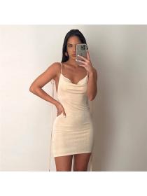 Outlet hot style Summer new women's sexy backless off shoulder neck slim temperament dress