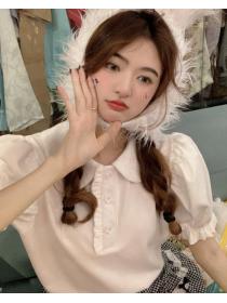 Sweet Double Doll Collar Fungus Edge Lace Puff Sleeves Blouse 