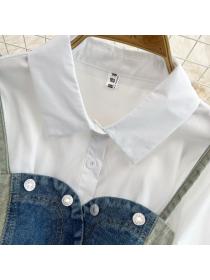 Fashion Long sleeve Denim vest+Shirt dress two pcs set