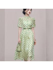 Summer new women's temperament lantern sleeves gauze long dress