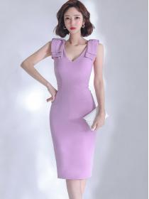 Korean fashion temperament elegant slim sexy v-neck dress